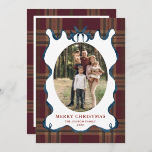 Funky Vintage Christmas Blue Bow Coquette5 Photo Holiday Card