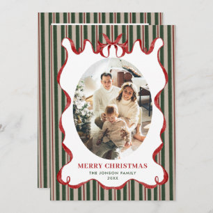 Funky Vintage Christmas Red Bow Coquette5 Photo Holiday Card