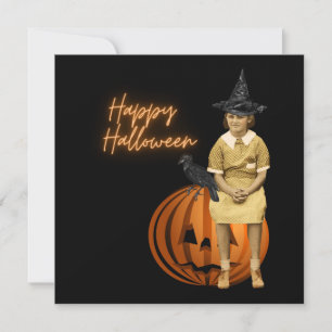 Funky Vintage Girl Witch Halloween Flat Card