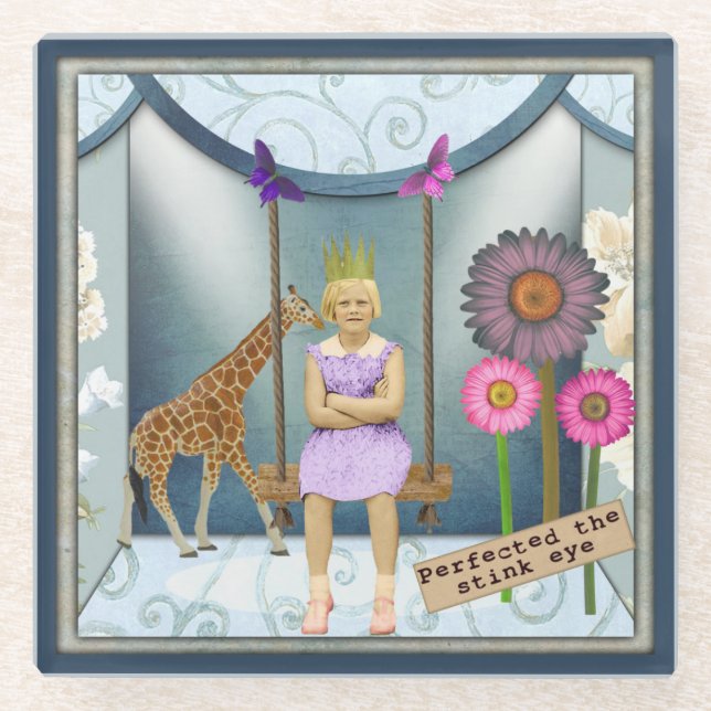 Funky Vintage Kid Altered Art Collage  Glass Coaster (Front)