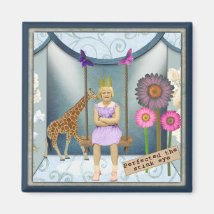 Funky Vintage Kid Altered Art Collage   Magnet