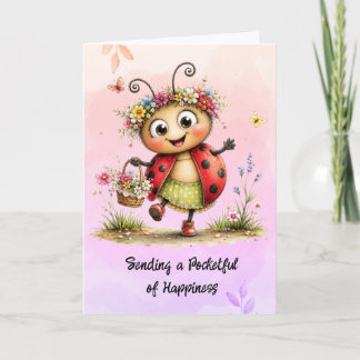 Funky Vintage Ladybug Illustration "Happiness" Card