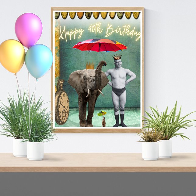 Funky Vintage Strongman 40th Birthday  Poster (Creator Uploaded)