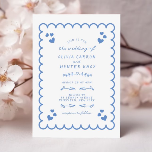 Funky Wave Doodle Illustrated Hand Written Wedding Invitation (Creator Uploaded)