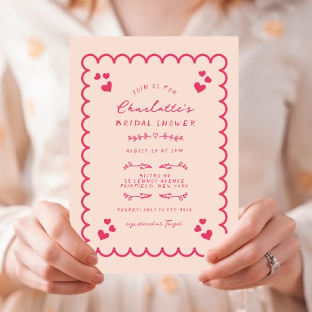 Funky Wave Illustrated Hand Written Bridal Shower Invitation (Creator Uploaded)