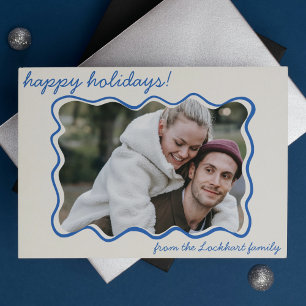 Funky Wavy Hand Drawn Whimsical Border Photo Holiday Card