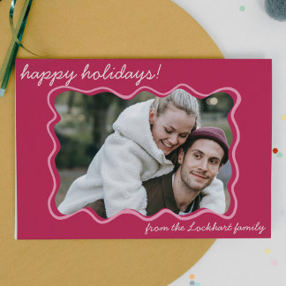 Funky Wavy Hand Drawn Whimsical Border Photo Holiday Card