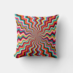 Funky wavy multicolored sunburst background art. 7 cushion