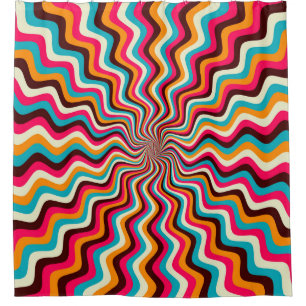 Funky wavy multicolored sunburst background art. 7 shower curtain