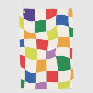 Funky Wavy Rainbow Warped Checkerboards Golf Towel