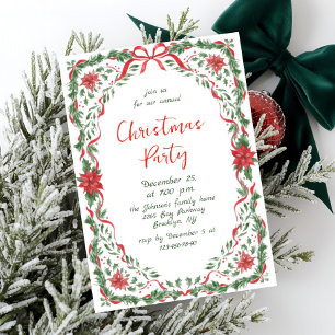 Funky Whimsical Christmas Red Bow Holiday Party Invitation