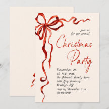 Funky Whimsical Christmas Red Bow Holiday Party
