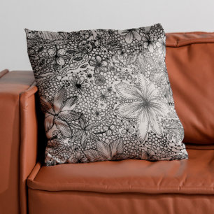 Funky Whimsical Floral Black & White Cushion