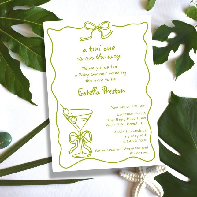 Funky Whimsical Green Dirty Martini Baby Shower Invitation (Creator Uploaded)