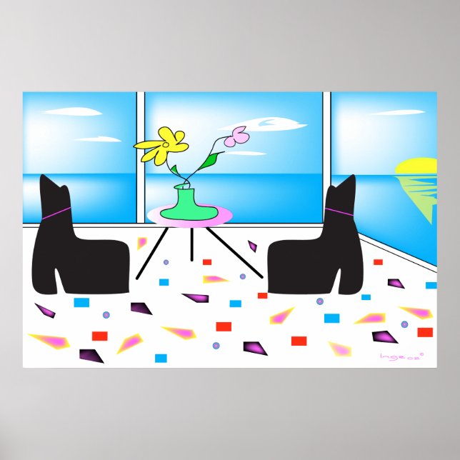 Funky Whimsical Ocean View Colourful Poster (Front)