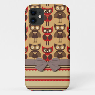 funky whimsical owls and scalloped stripes iPhone 11 case