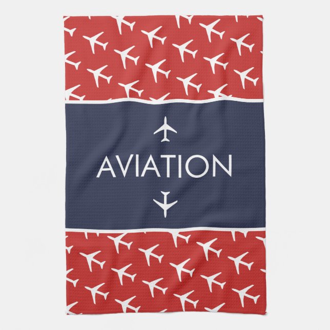 Funky White Plane Aeroplane Pilot Aviatiion Tea Towel (Vertical)