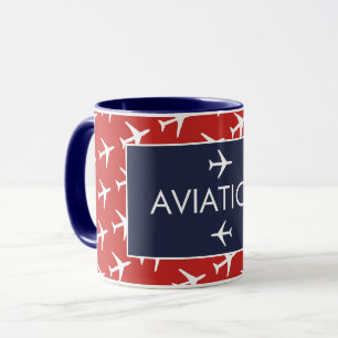 Funky White Plane Aeroplane Pilot Aviation Mug