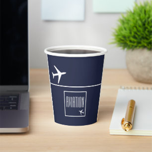 Funky White Plane Aeroplane Pilot Aviation Paper Cups