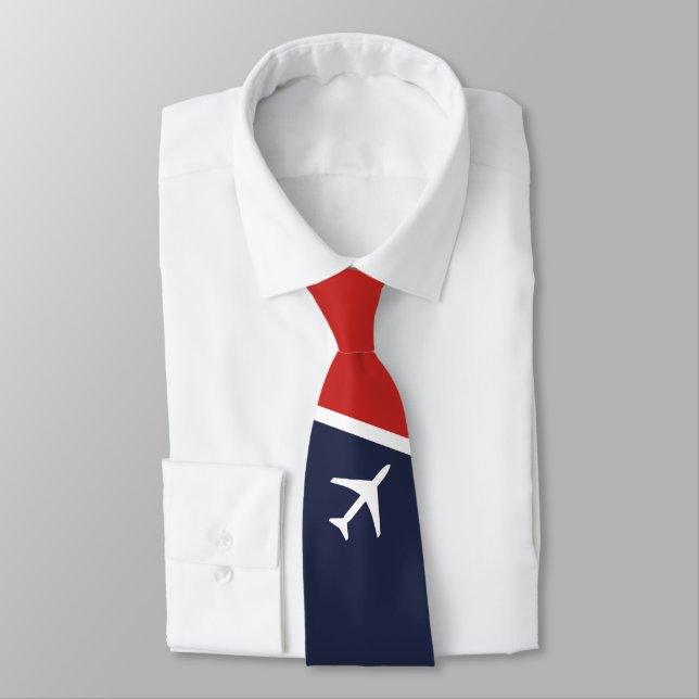 Funky White Plane Aeroplane Pilot Aviation Tie (Tied)