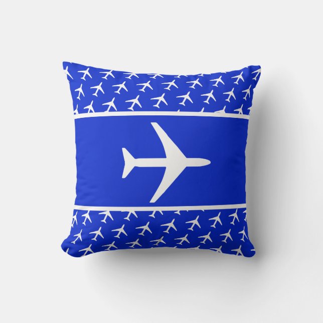 Funky White Plane Aeroplane Pilot Flying Cushion (Front)