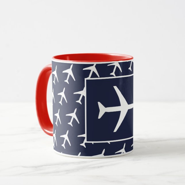 Funky White Plane Aeroplane Pilot Flying Mug (Front Left)