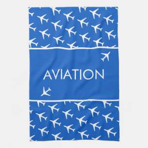 Funky White Plane Airplane Pilot Aviatiion Tea Towel