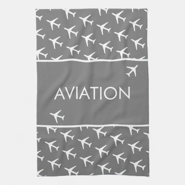 Funky White Plane Airplane Pilot Aviatiion Tea Towel (Vertical)