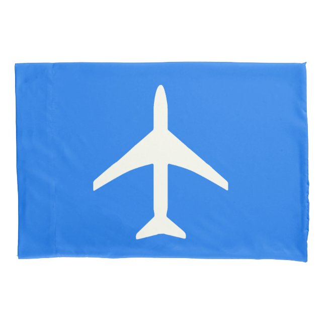 Funky White Plane Blue Background Pilot Aviation Pillowcase (Front)