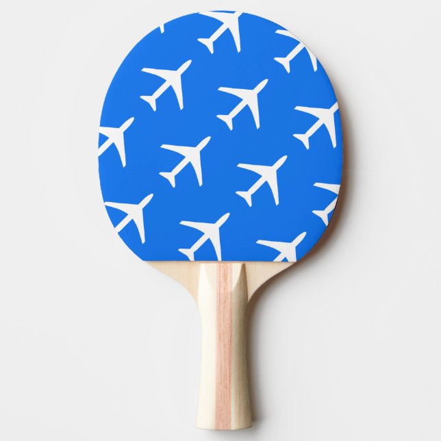 Funky White Plane Blue Background Pilot Aviation Ping Pong Paddle (Front)