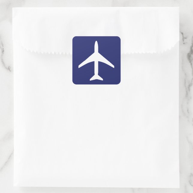 Funky White Plane Blue Background Pilot Aviation Square Sticker (Bag)