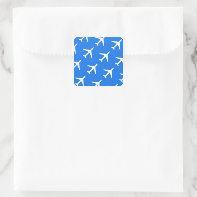 Funky White Plane Blue Background Pilot Aviation Square Sticker (Bag)