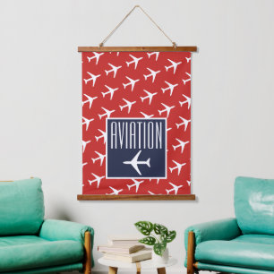 Funky White Plane Red Blue Pilot Aviation Hanging Tapestry