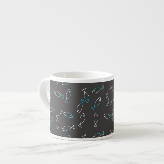 Funky White Turquoise Fish Coffee Espresso Mug Cup (Front Left)