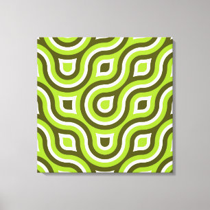 Funky Wild Circle Retro Pattern Lime Green White Canvas Print