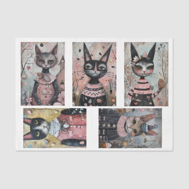 Funky Wired Cats Bottle Decoupage Tissue Paper (Front)