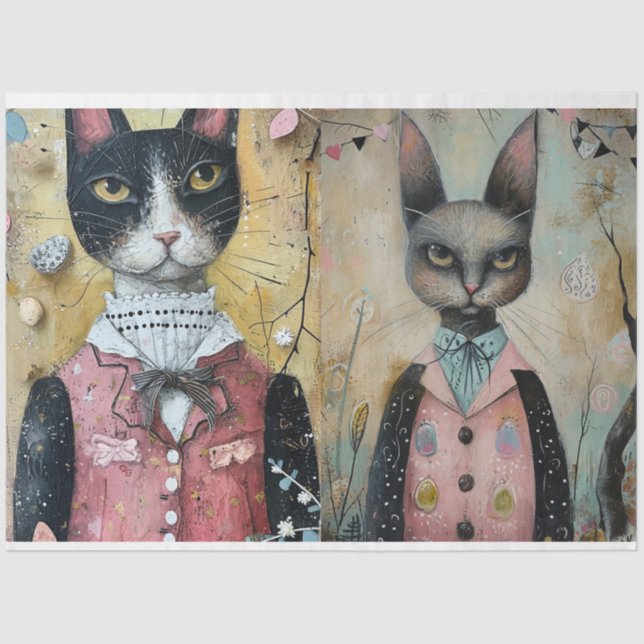 Funky Wired Cats Decoupage Tissue Paper (Front)