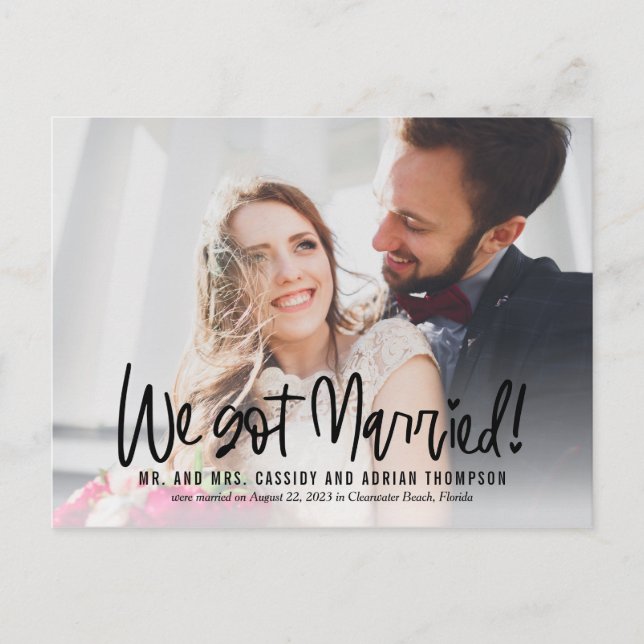 Funky Writing EDITABLE COLOR Wedding Announcement Postcard (Front)