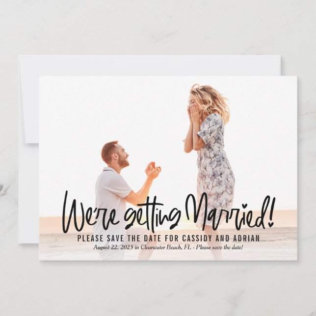 Funky Writing Editable Colour Save The Date Card (Front)