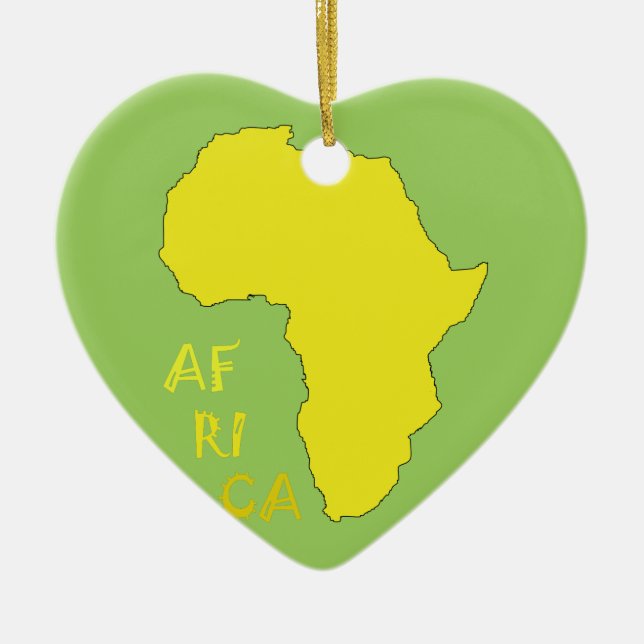 Funky Yellow Africa Map Ceramic Tree Decoration (Front)
