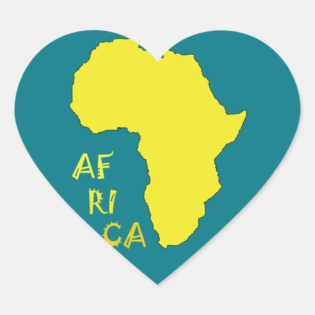Funky Yellow Africa Map Heart Sticker (Front)