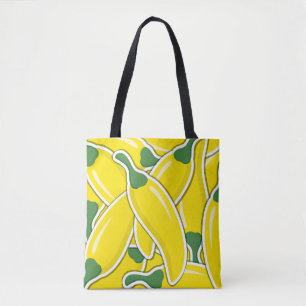 Funky yellow chilli peppers tote bag