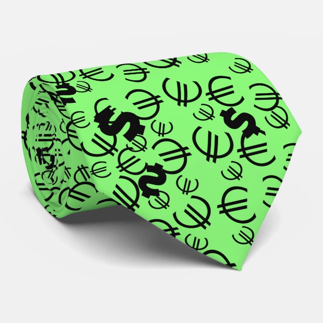 Funky Yellow Dollar Euro Money Pattern Tie (Rolled)