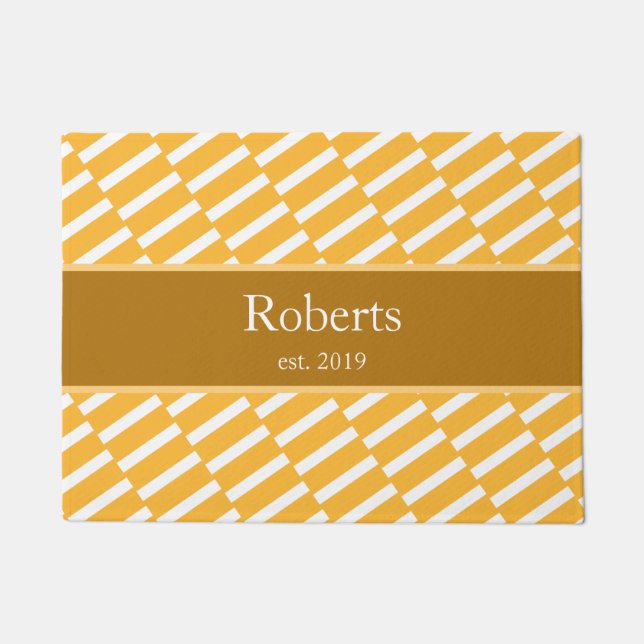 Funky Yellow Pattern Family Name and Year Modern Doormat (Front)