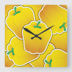 Funky yellow pepper square wall clock