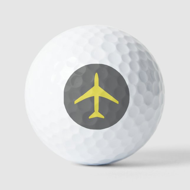 Funky Yellow Plane Aeroplane Pilot Aviation Golf Balls (Front)