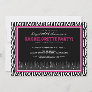 Funky Zebra Bachelorette Party Invitation (pink)