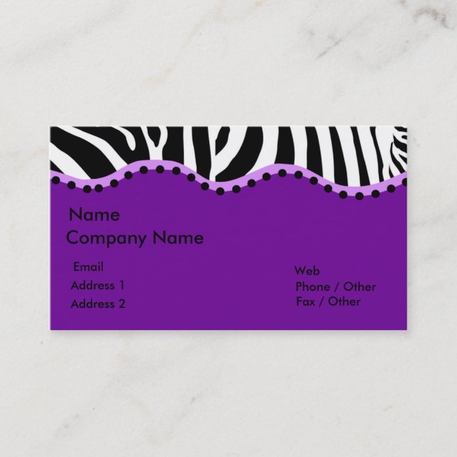 Funky Zebra Business Card (Purple) (Front)