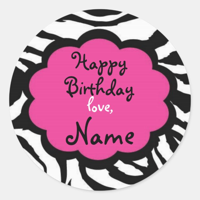 Funky Zebra Customizalbe Birthday Sticker (Front)