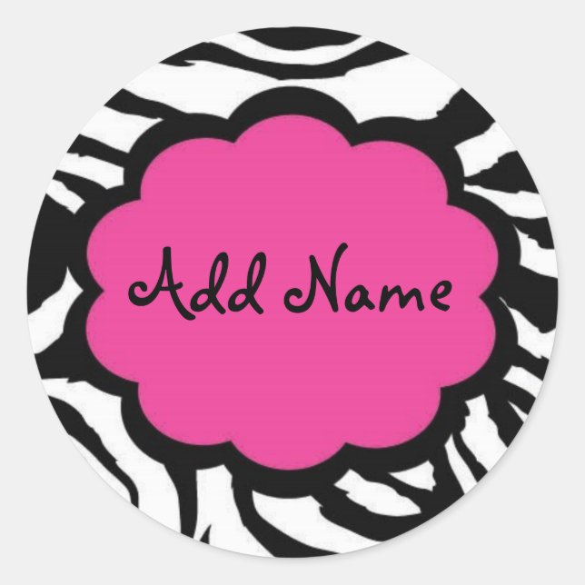 Funky Zebra Girl Pink  Black Customisable Sticker (Front)